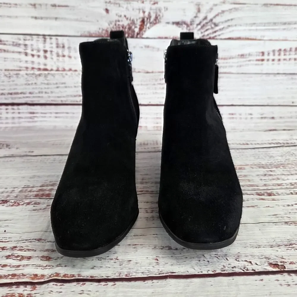 Blondo Womens Siena Black Suede Leather Boots 11 Waterproof Zip Block Heel Lux